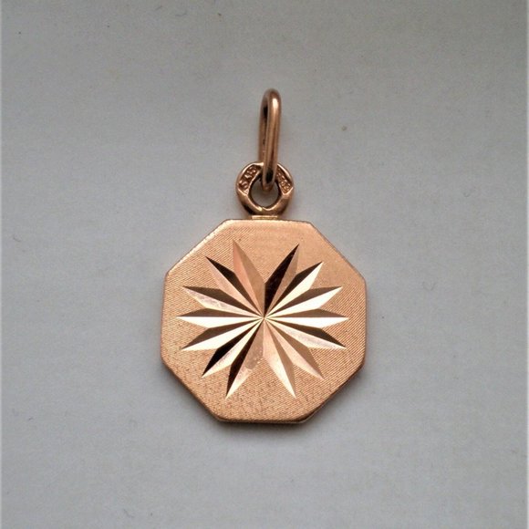 Russian Soviet USSR 14K 583 Rose Pink Gold Diamond Cut Two-Sided PENDANT CHARM - Picture 5 of 5